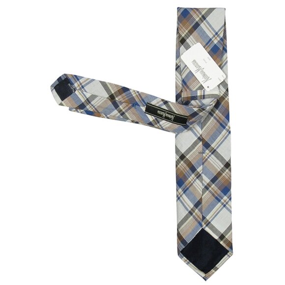 NEW Handsome Neiman Marcus Cotton Tie!Brown Blue & White PlaidMade in USA
